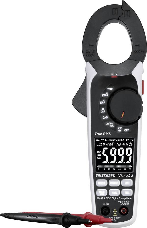 VOLTCRAFT VC-533 Stromzange digital CAT III 600 V Anzeige (Counts): 6000