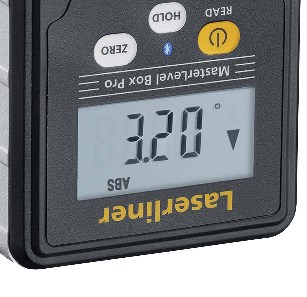 Elektronisches Laser-Entfernungsmessgerät mit großem Display, das eine Distanz von '3.20' anzeigt.