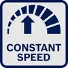 Ein Schild mit einem Pfeil nach oben und Teil eines Tachometers. Darunter der Text 'CONSTANT SPEED', was konstante Geschwindigkeit bedeutet.