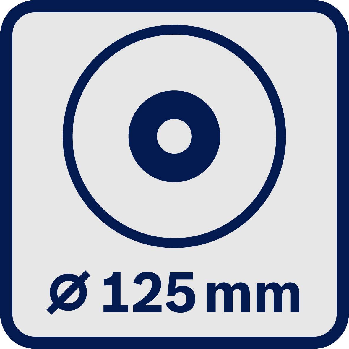 'Symbol eines Kreises mit innenliegendem Punkt, Durchmesserangabe: Ø 125 mm.'