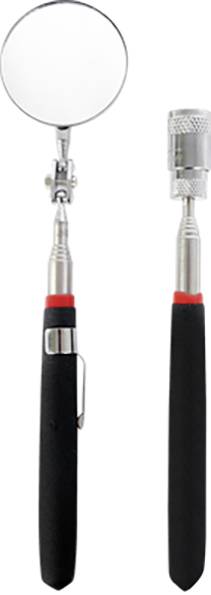 Vergrößerungswerkzeug und teleskopischer Magnet mit schwarzen Griffen, nebeneinander dargestellt.