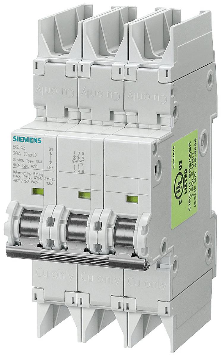 Ein dreipoliger Leitungsschutzschalter mit Kippschaltern, geeignet zur Absicherung elektrischer Stromkreise.