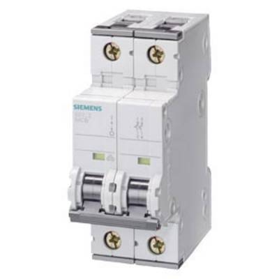 Ein zweipoliger Siemens-Leistungsschalter in weißer Farbe mit Kippschaltern und Schraubanschlüssen, geeignet für elektrische Sicherungen.