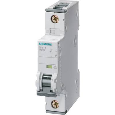 Einpoliger Schutzschalter von Siemens mit Beschriftung 'MCB' und '5SY1'. Zeigt den Ein-/Aus-Schalter und Montageelemente.