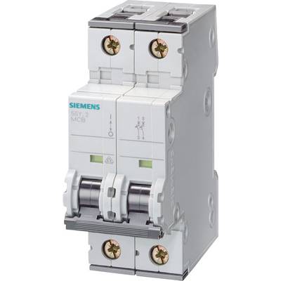Doppelpole Schutzschalter von Siemens zeigt Schalterstellung und technische Details.