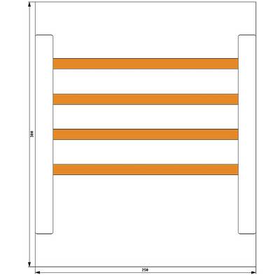 Technische Zeichnung einer Leiter mit vier orangefarbenen Sprossen und einer Größe von 250 x 350 Einheiten. Maßangaben an den Seiten.