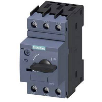 Ein blauer Siemens-Schalter mit Drehknopf und sechs Schraubklemmen oben und unten.