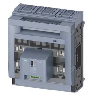 Ein großer, grauer Leistungsschalter für elektrische Systeme in Industrieanlagen. Er verfügt über eine zentrale Bedienungseinheit.