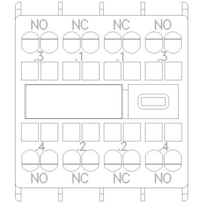 Technische Zeichnung eines elektrischen Schaltplans mit mehreren Kontakten, die mit 'NC' und 'NO' markiert sind. Zeigt Steckverbindungen.