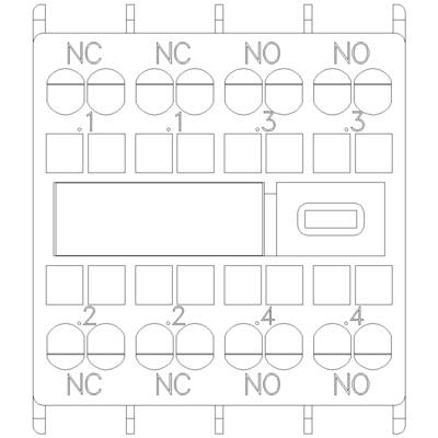 Diagramm eines Relais mit Anschlüssen. Beschriftungen 'NC' für normalerweise geschlossen und 'NO' für normalerweise offen. Nummerierte Anschlusspunkte.
