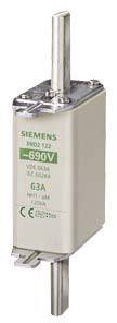 'Siemens 690V Sicherung, Typ 3NQ3 122, 63A, mit CE- und AC/DC-Zertifizierungen. Geeignet für industrielle Anwendungen.'