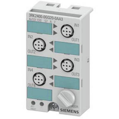 Ein elektronisches Modul mit vier Eingängen (IN1-IN4) und vier Ausgängen (OUT1-OUT4). Markenname 'SIEMENS' sichtbar.