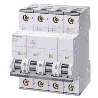 Ein Siemens-Leistungsschalter mit vier Schaltern, die für elektrische Sicherheit und Überlastschutz in Gebäuden verwendet werden.