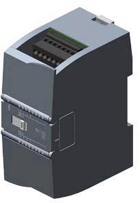 Ein PLC-Modul mit dunkelgrauem Gehäuse, mehreren Anschlüssen oben und einem Schalter an der Vorderseite, für industrielle Automatisierung.