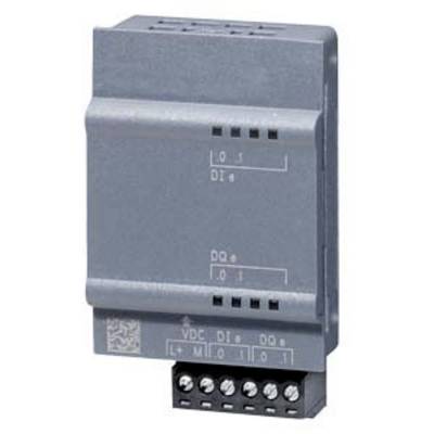 Ein graues elektrisches Modul mit mehreren Anschlussklemmen und Beschriftungen wie 'VDC', 'DI' und 'DQ' auf der Vorderseite.