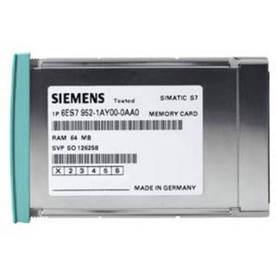 Speicherkarte Siemens SIMATIC S7, 64 MB RAM. Modellnummer 6ES7 952-1AY00-0AA0. Hergestellt in Deutschland.