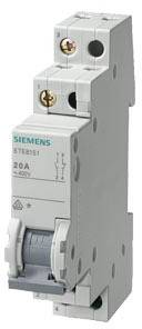 'Siemens' Sicherungsautomat, Modellnummer 5TE8 151, 20A. Grau, rechteckig, mit Schraubklemmen zur elektrischen Installation.