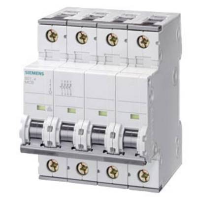 Ein weißer Leitungsschutzschalter mit vier Schaltern, Modell von Siemens, zur Absicherung elektrischer Stromkreise in Gebäuden.
