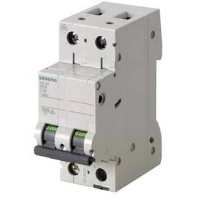 Ein Siemens-Sicherungsautomat, Modell 5SL4, C16, 400V, mit zwei Schaltern in der Position 'ON'.