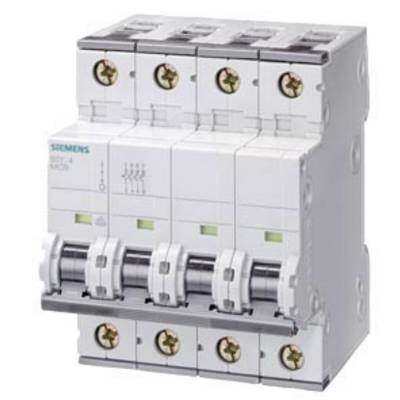 Ein grauer Siemens-Schutzschalter mit vier Schaltpositionen, Hebeln vorne und numerierten Anschlüssen, für elektrische Schalttafeln.
