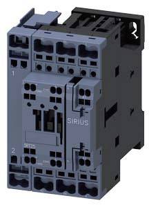Ein elektronisches Bauteil mit der Aufschrift 'SIRIUS', wahrscheinlich ein Schütz oder Relais, aus blauem und schwarzem Kunststoff.