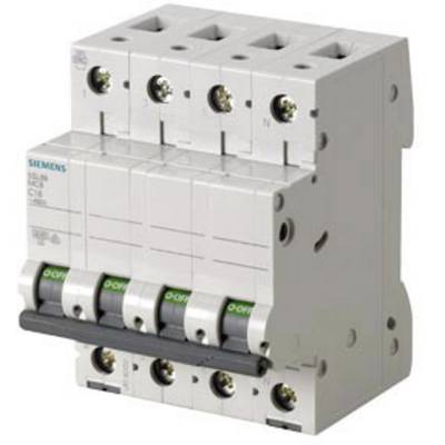 Ein Siemens-Leistungsschalter mit drei Schaltern in der 'Ein'-Position, typischerweise für elektrische Schalttafeln verwendet.