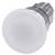 Glühlampe mit weißer Abdeckung, zylindrischer Sockel und silbernen Details.