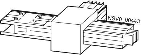 Technische Zeichnung eines mechanischen Teils mit Schienen und einem zentralen Block. Oben steht 'NSV0 00443'.