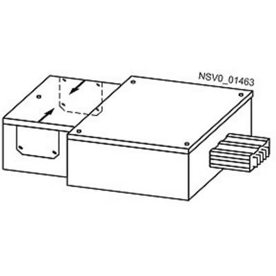 Illustration eines rechteckigen elektronischen Bauteils mit Kabelanschlüssen und Pfeilen, die den Luftstrom durch das Gehäuse zeigen.