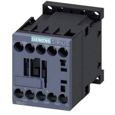 Siemens SIRIUS Schütz, Modell 3RH21, kompakter schwarzer Korpus mit blauer Front und mehreren Anschlüssen, Ansicht von vorne.
