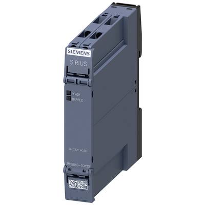 Ein hellgraues elektronisches Bauteil mit der Aufschrift 'Siemens Sirius'; zeigt 'ready' und 'tripped'. Es ist für 24-240V AC/DC geeignet.