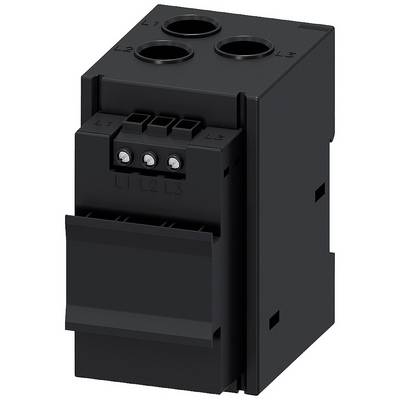 Ein schwarzer elektrischer Schalterblock mit drei oberen Anschlüssen und vier vorderen Klemmen. Geeignet für industrielle Anwendungen.