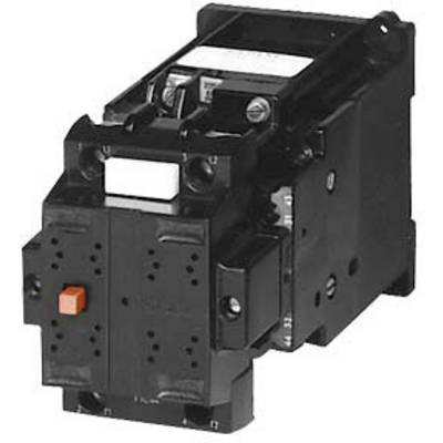 Ein schwarzer elektrischer Schaltschütz mit einer roten Taste. Hauptbestandteil eines elektrischen Schaltsystems.