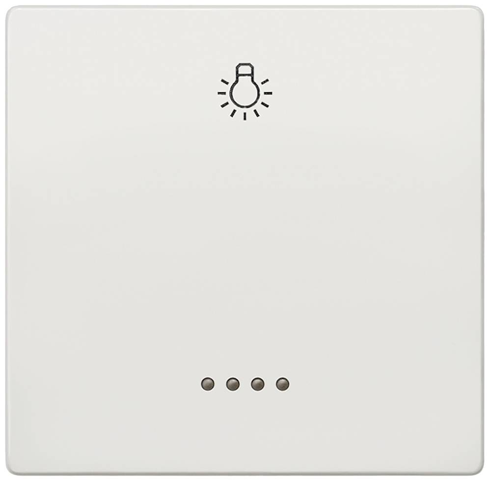 Ein weißer Lichtschalter mit einem Glühbirnensymbol oben und vier Schaltpunkten unten.