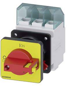 Schalter mit rotem Griff, schaltet zwischen 'On' und 'Off'. Gehäuse in Gelb und Weiß mit durchsichtigem Oberteil.