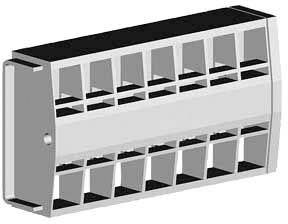 Kabelklemme mit zwei Reihen Anschlusspunkten, grauer Kunststoff, seitlich eine Verriegelungsmöglichkeit.