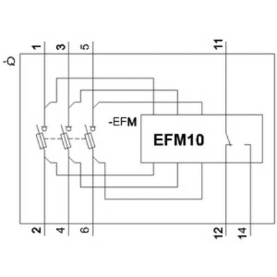 Eine technische Zeichnung mit mehreren parallelen Linien, einem Bereich markiert als 'EFM10' und verbundenen Schaltkreisen.
