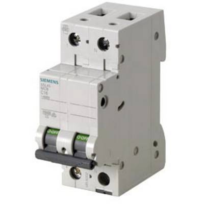Grauer Siemens-Schutzschalter mit zwei Kippschaltern, geeignet für elektrische Installationen, Modellnummer '5SY6318-7'.