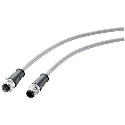 Zwei graue, zylindrische Kabel mit Steckverbindern; einer mit weiblichem, der andere mit männlichem Anschluss; verwendet für industrielle Anwendungen.