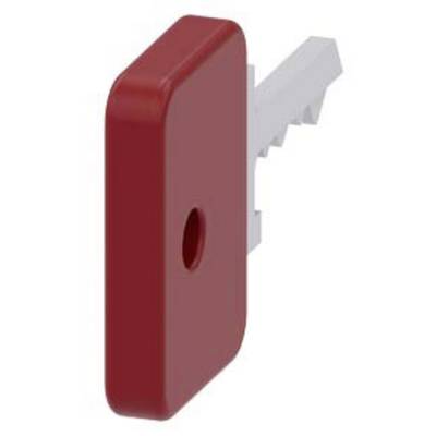 Roter Schlüssel mit rechteckigem Griff und gezacktem Metallteil.
