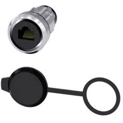 Ein Metallstecker mit einem Netzwerk-Symbol daneben eine schwarze Abdeckung mit einem Ring zum Schutz der Anschlussbuchse.
