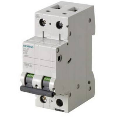 Ein grauer zweipoliger Leitungsschutzschalter von Siemens, Modell 5SL4310-6, für elektrische Sicherungsanwendungen.
