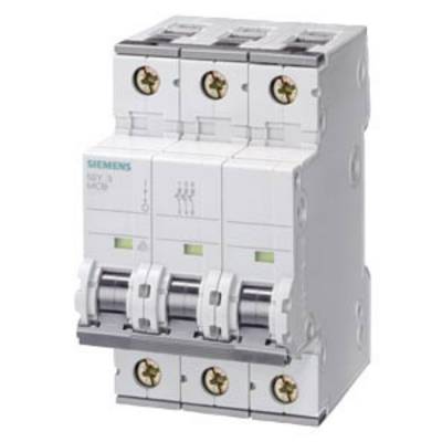 Leistungsschalter in grauem Gehäuse, verwendet in elektrischen Schaltanlagen zur Schutzfunktion. Markiert mit 'SIEMENS'.