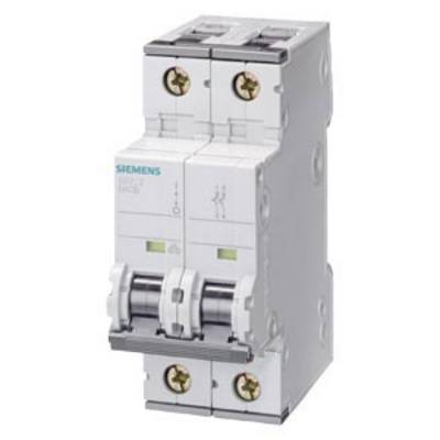 Abbildung eines Siemens-Leistungsschalters, zweipolig, mit weißen Gehäuse und grünem Schalter, für elektrische Schutzanwendungen.