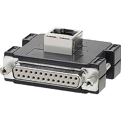 'Ein Adapter mit einem D-Sub-Anschluss und einem RJ-45-Port auf der Oberseite. Geeignet für den Anschluss von Netzwerkkomponenten.'