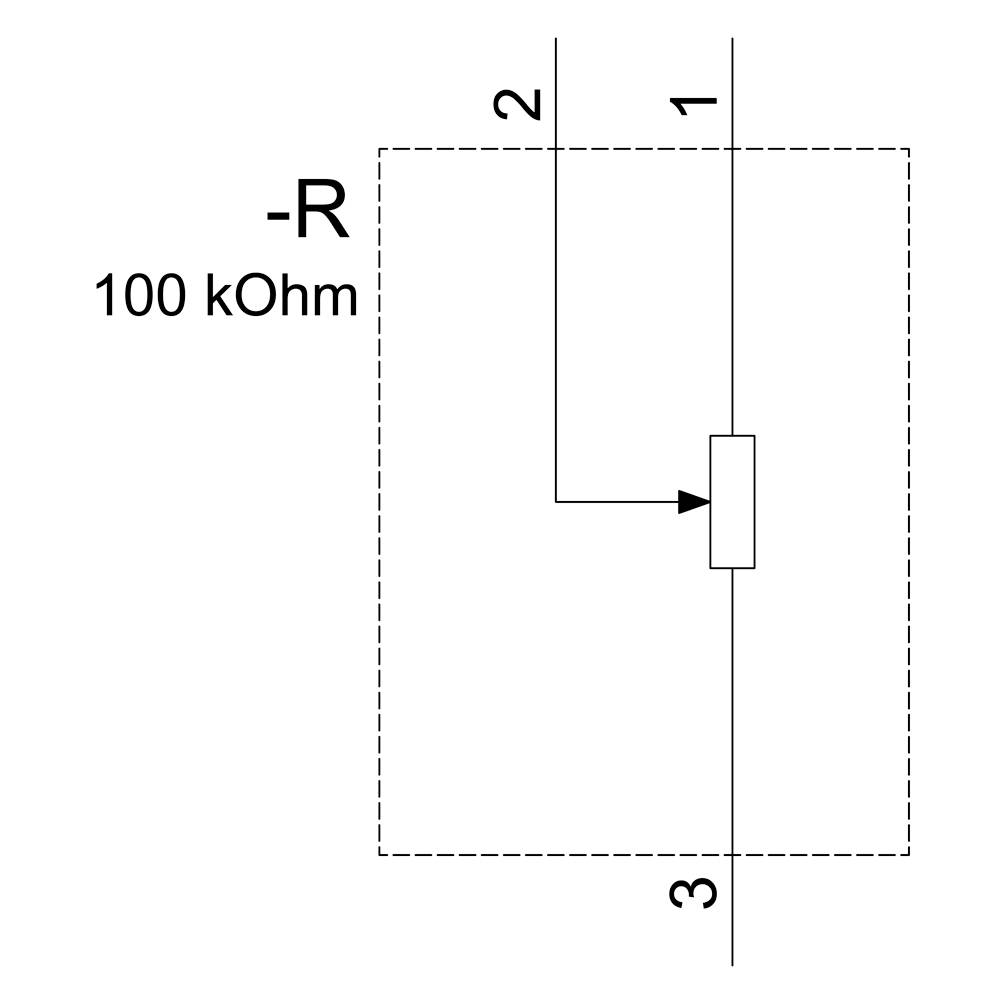 '100 kOhm Widerstand, 3-poliger Anschluss (1, 2, 3), mit Kennzeichnung -R.'