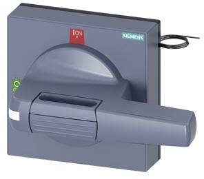 Schalter mit Siemens-Logo, Hebel in 'ON'-Position. Zeichen 'ON' und 'OFF', Kabelanschluss rechts.