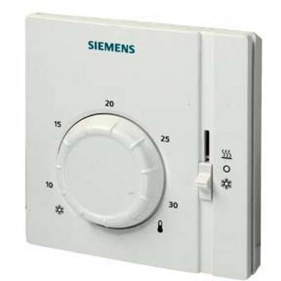 Ein weißes Siemens-Thermostat mit einem zentralen Drehknopf, beschriftet mit Zahlen von 5 bis 30. Rechts ein Schieberegler mit Heiz- und Kühl-Symbolen.