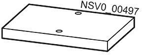 Rechteckige Platte mit zwei Löchern, eine in der Mitte und eine nahe dem Rand. Oben rechts die Markierung 'NSV0 00497'.