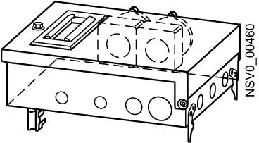 Diagramm einer elektrischen Schaltungskomponente, mit gezeichneten Symbolen und Anschlüssen. Links oben ein Schalter, rechts zwei kreisförmige Symbole.